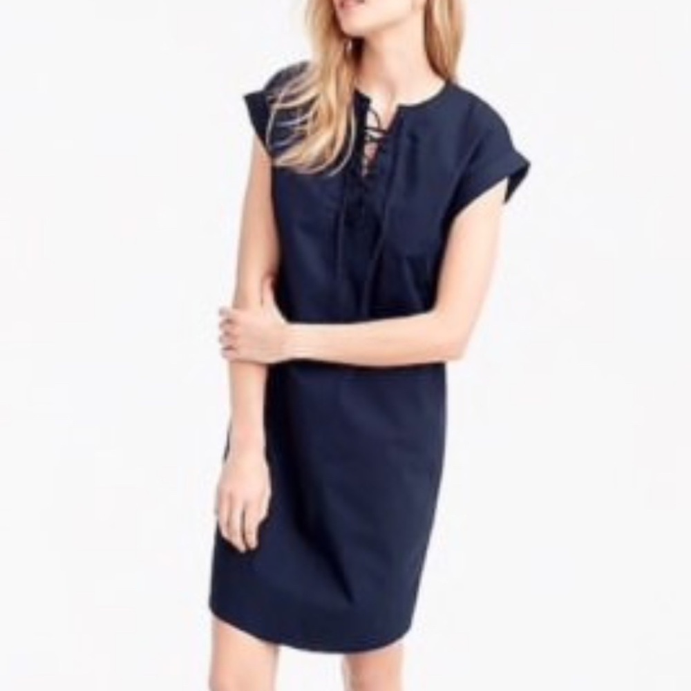 J. Crew // dark blue lace front cotton shirt dress size medium aug1